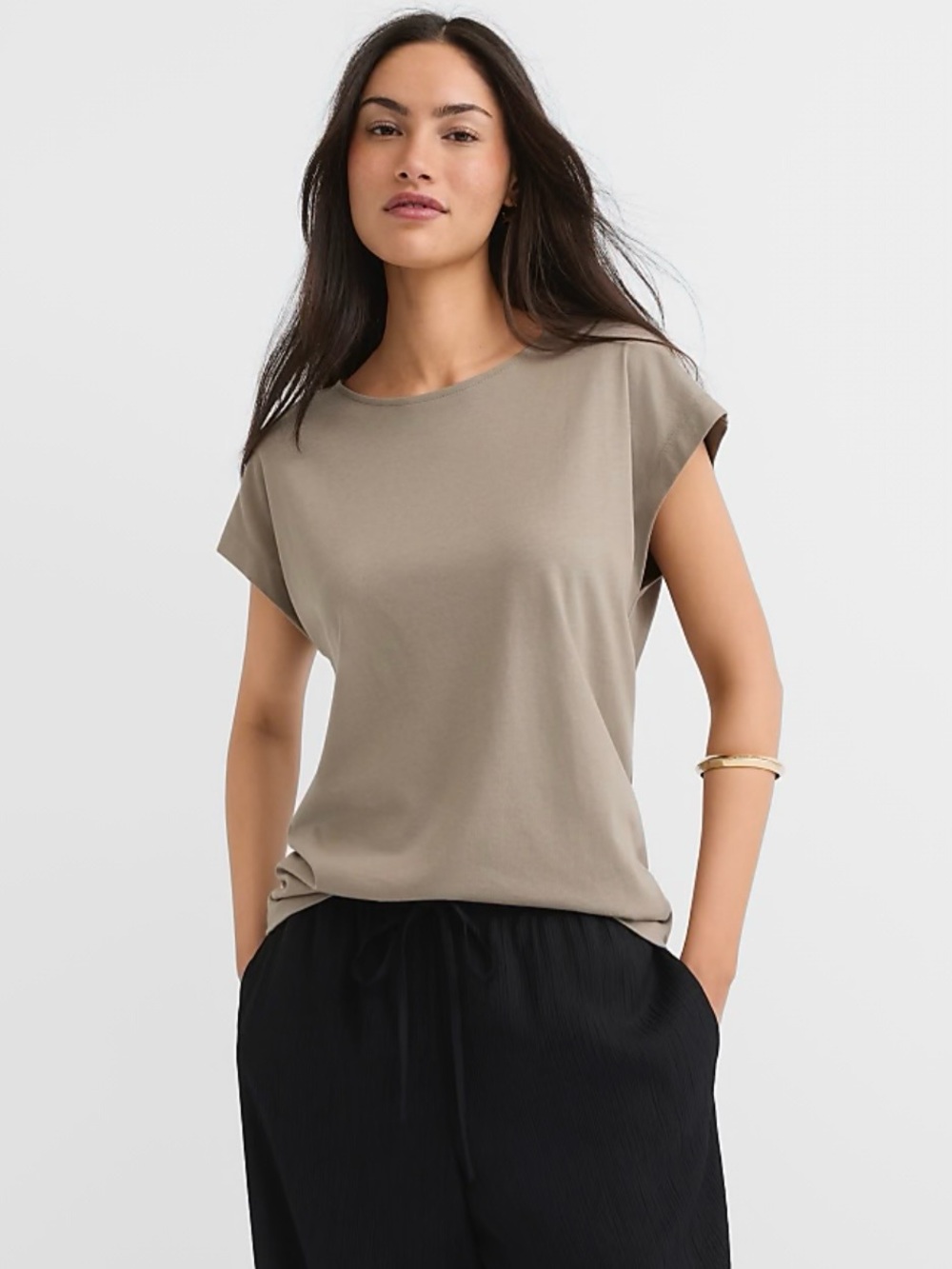 Loft XL Modern Wedge Sage Green Cap Sleeve T-Shirt Quiet Luxury Minimalist Chic